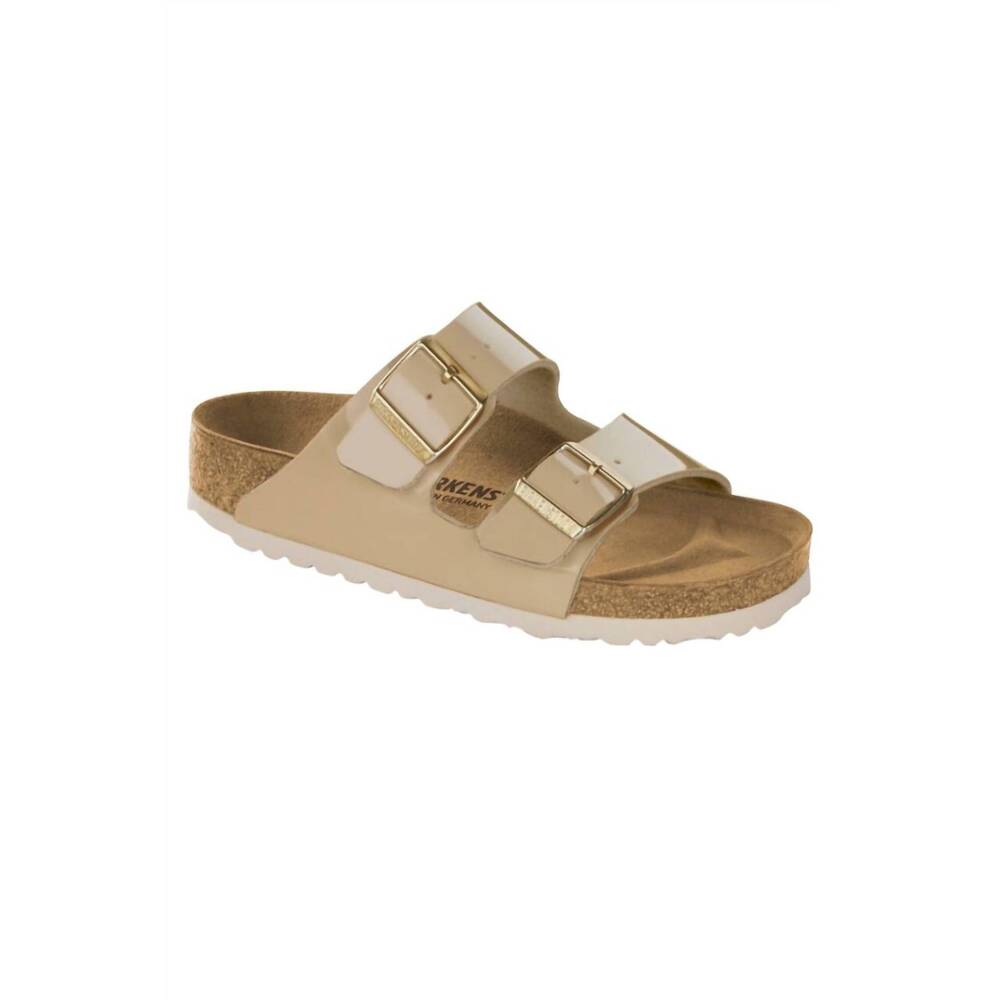 NEW BIRKENSTOCK women's arizona two strap sandal in patent sand birko flor - Picture 3 of 5